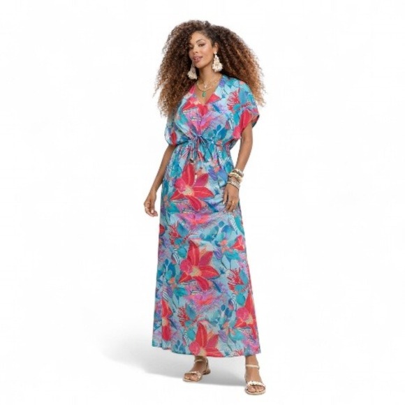 Talbots Tropical‎ Maxi Swim Cover Up Dress Sz XL